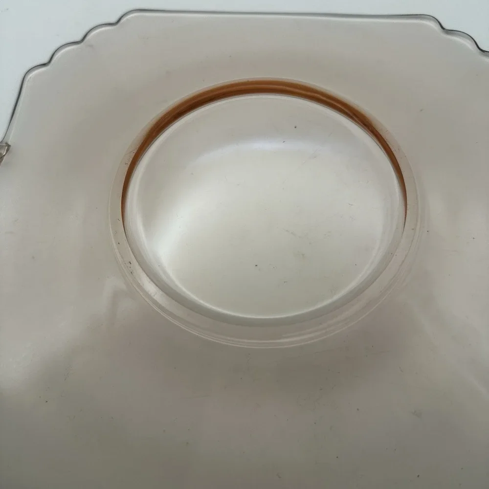 Pink Depression Glass Bowl With Handles Cottage Prairie Feminine Scalloped Decor